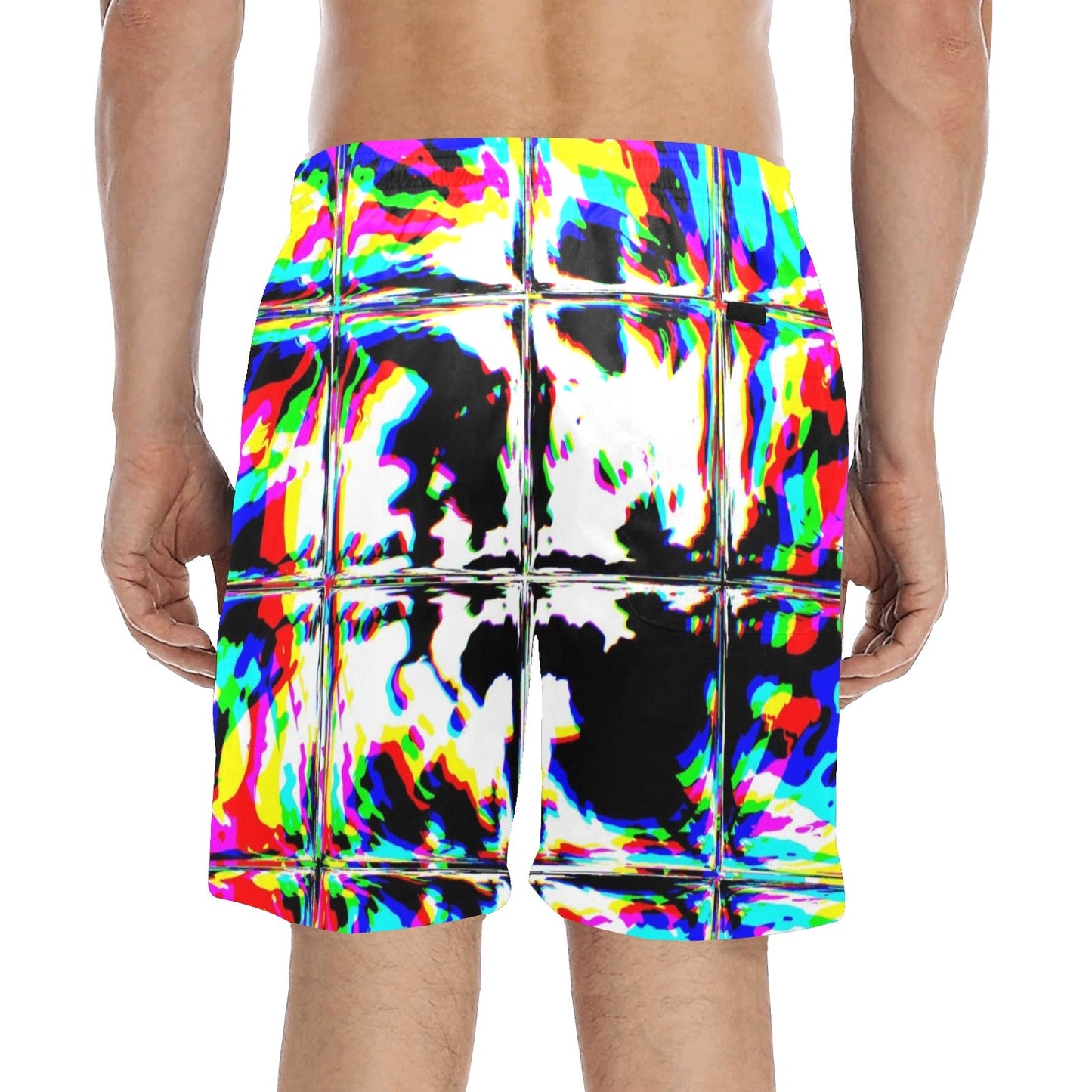 Psychedelic Rainbow Plaid Rave Swim Shorts