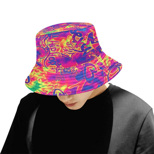 Neon Graffiti Mix Bucket Hat | UV Blacklight Reactive