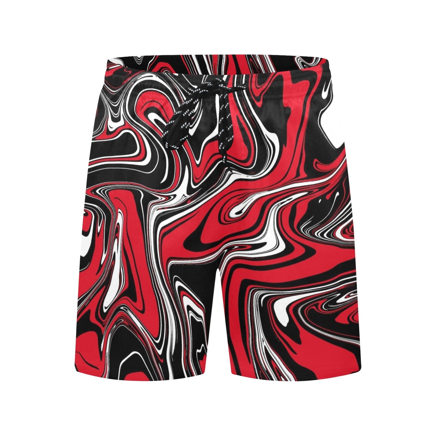 Red Black & White Rave Spill Swim Shorts