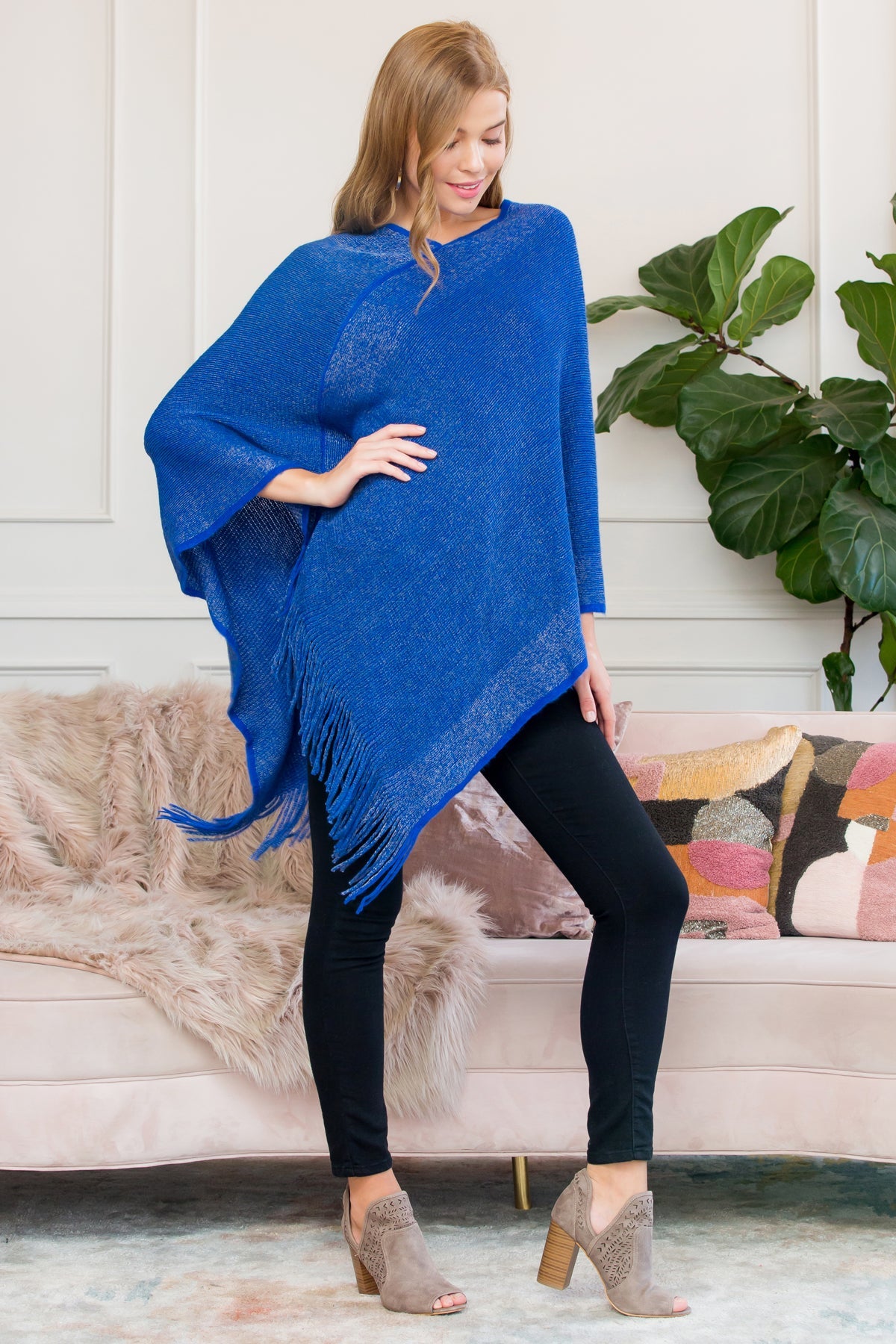 Ultra Soft Two Tone Fringe Poncho