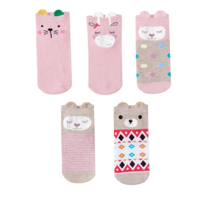 Kawaii Heart & Cat 5-Pair No-Show Sock Set