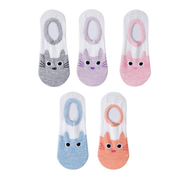 Kawaii Heart & Cat 5-Pair No-Show Sock Set
