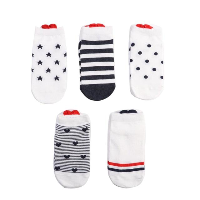 Kawaii Heart & Cat 5-Pair No-Show Sock Set