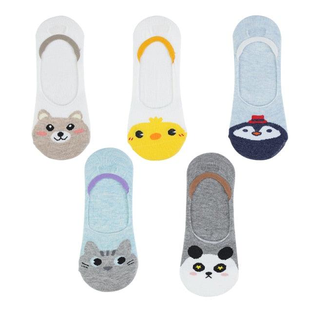 Kawaii Heart & Cat 5-Pair No-Show Sock Set
