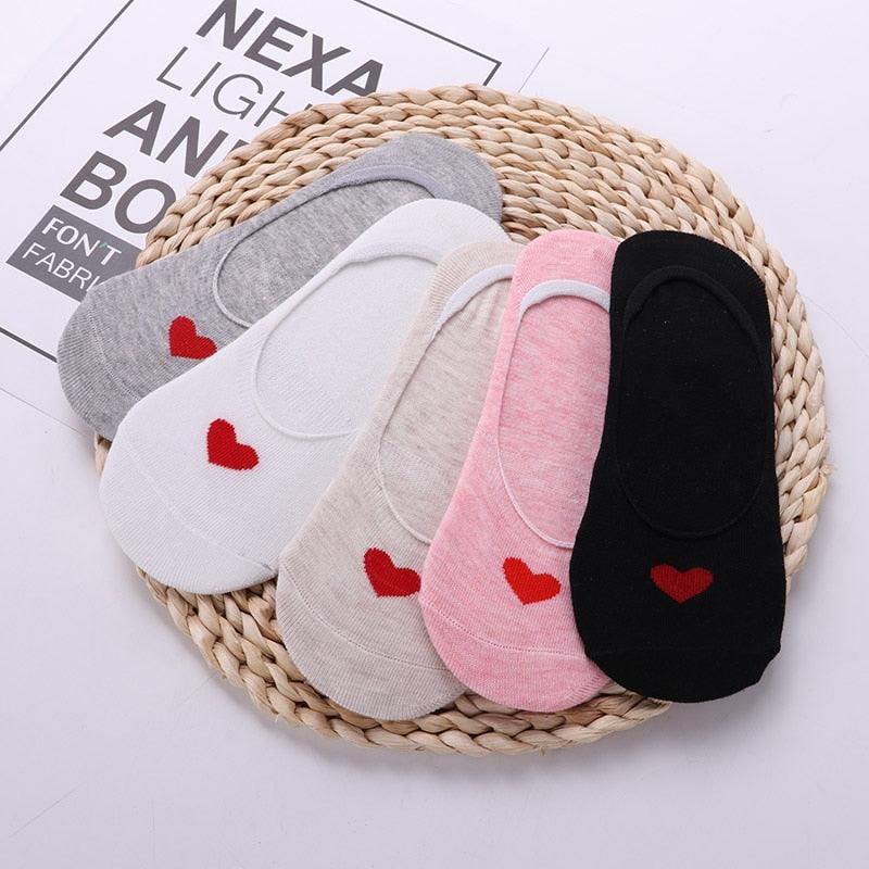 Kawaii Heart & Cat 5-Pair No-Show Sock Set