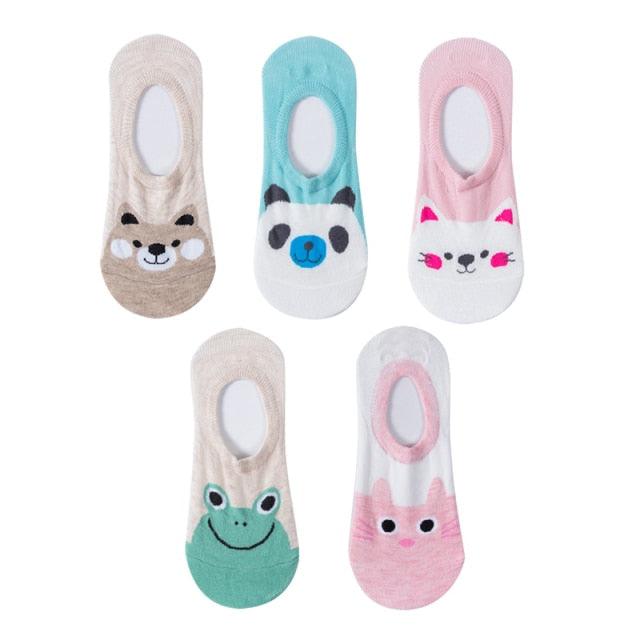 Kawaii Heart & Cat 5-Pair No-Show Sock Set