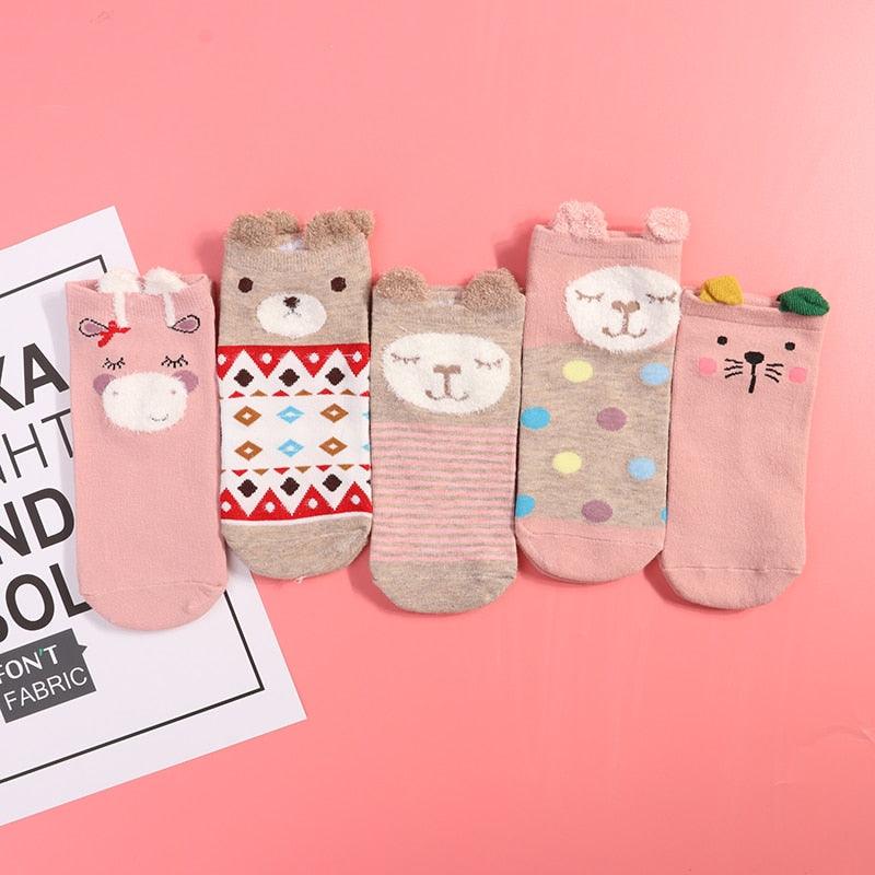 Kawaii Heart & Cat 5-Pair No-Show Sock Set