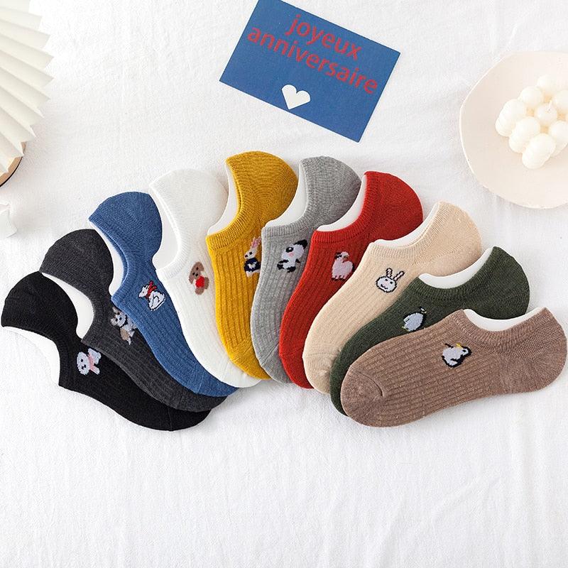 Kawaii Heart & Cat 5-Pair No-Show Sock Set