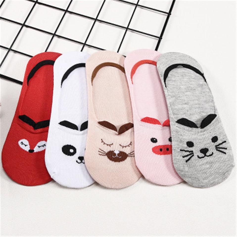 Kawaii Animal 5-Pair No-Show Sock Set