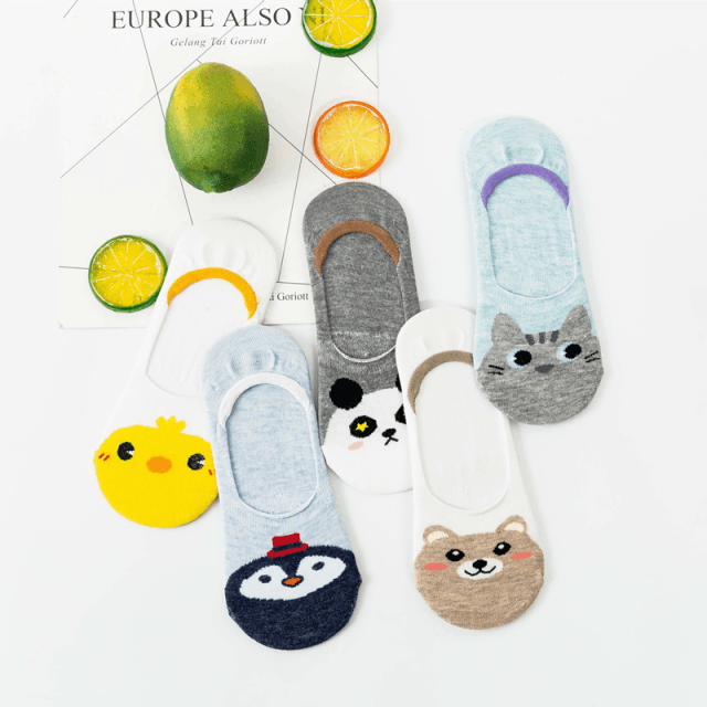 Kawaii Animal 5-Pair No-Show Sock Set