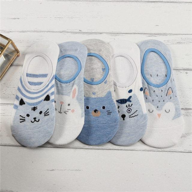 Kawaii Animal 5-Pair No-Show Sock Set