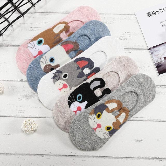 Kawaii Animal 5-Pair No-Show Sock Set