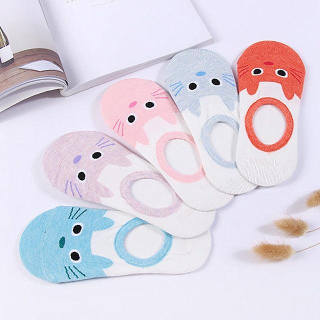 Kawaii Animal 5-Pair No-Show Sock Set