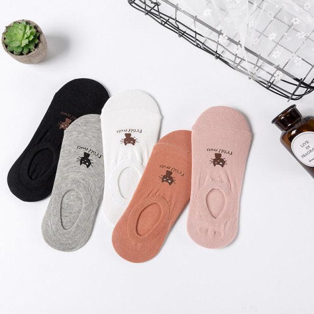 Kawaii Animal 5-Pair No-Show Sock Set