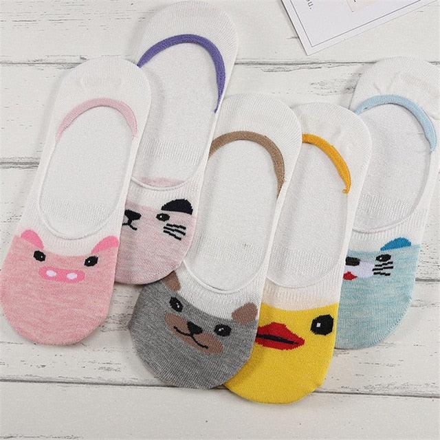 Kawaii Animal 5-Pair No-Show Sock Set