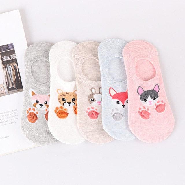 Kawaii Animal 5-Pair No-Show Sock Set