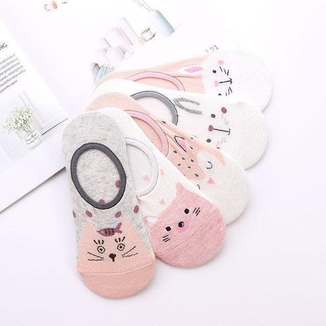 Kawaii Animal 5-Pair No-Show Sock Set