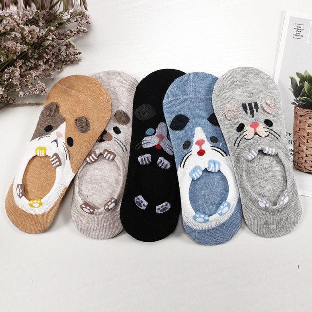 Kawaii Animal 5-Pair No-Show Sock Set