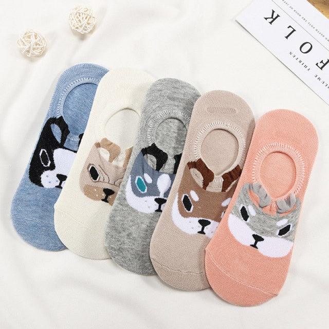 Kawaii Animal 5-Pair No-Show Sock Set