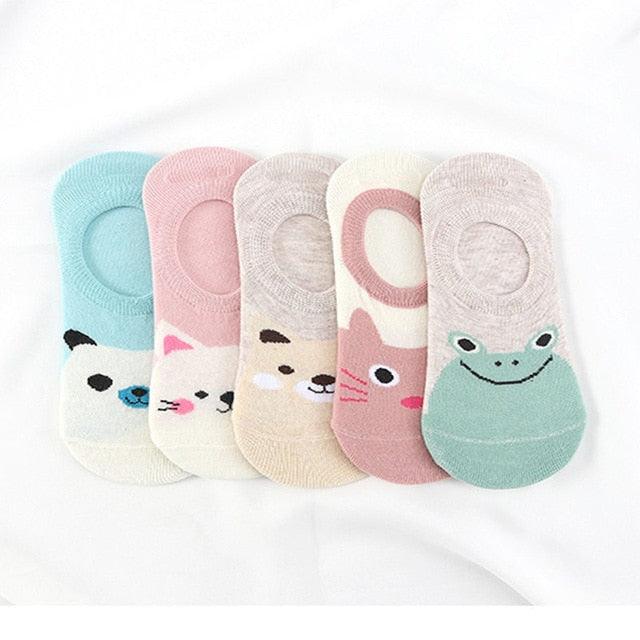 Kawaii Animal 5-Pair No-Show Sock Set