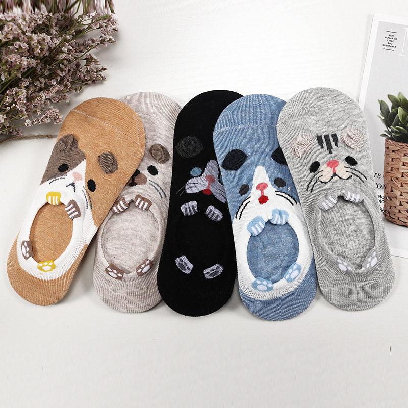Kawaii Animal 5-Pair No-Show Sock Set
