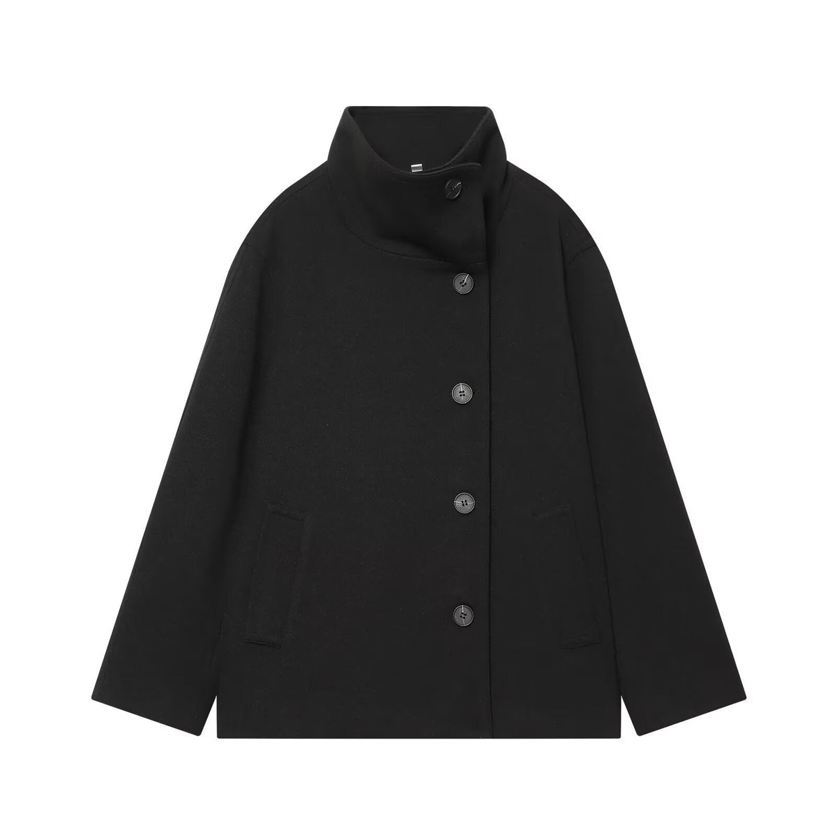SoHo Black Wool Blend Asymmetric Short Coat