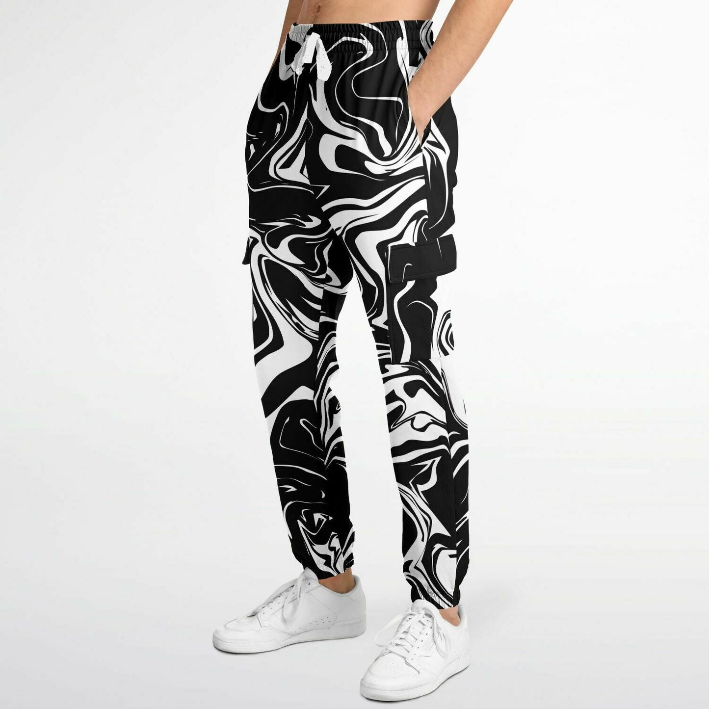 Black and White Oil Spill Unisex Cargo Joggers (Fleece Lined)
