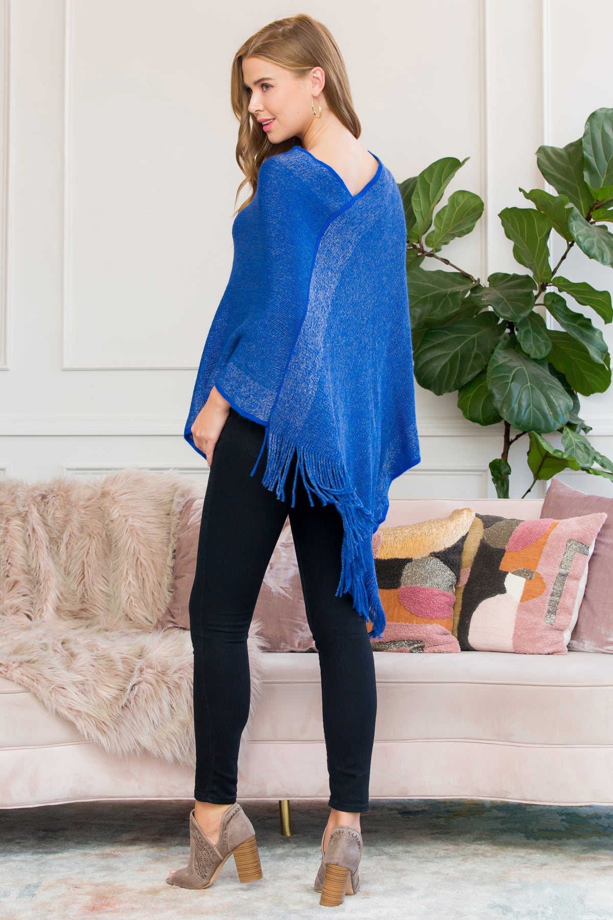 Ultra Soft Two Tone Fringe Poncho