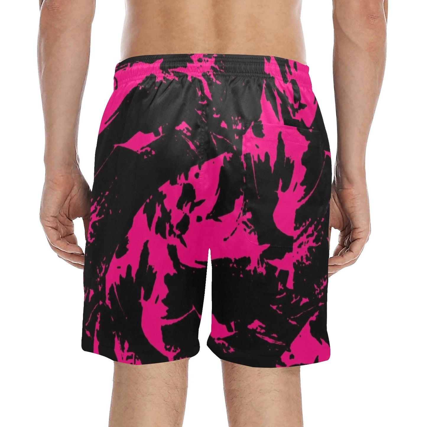 Pink & Black Paint Splatter Swim Shorts