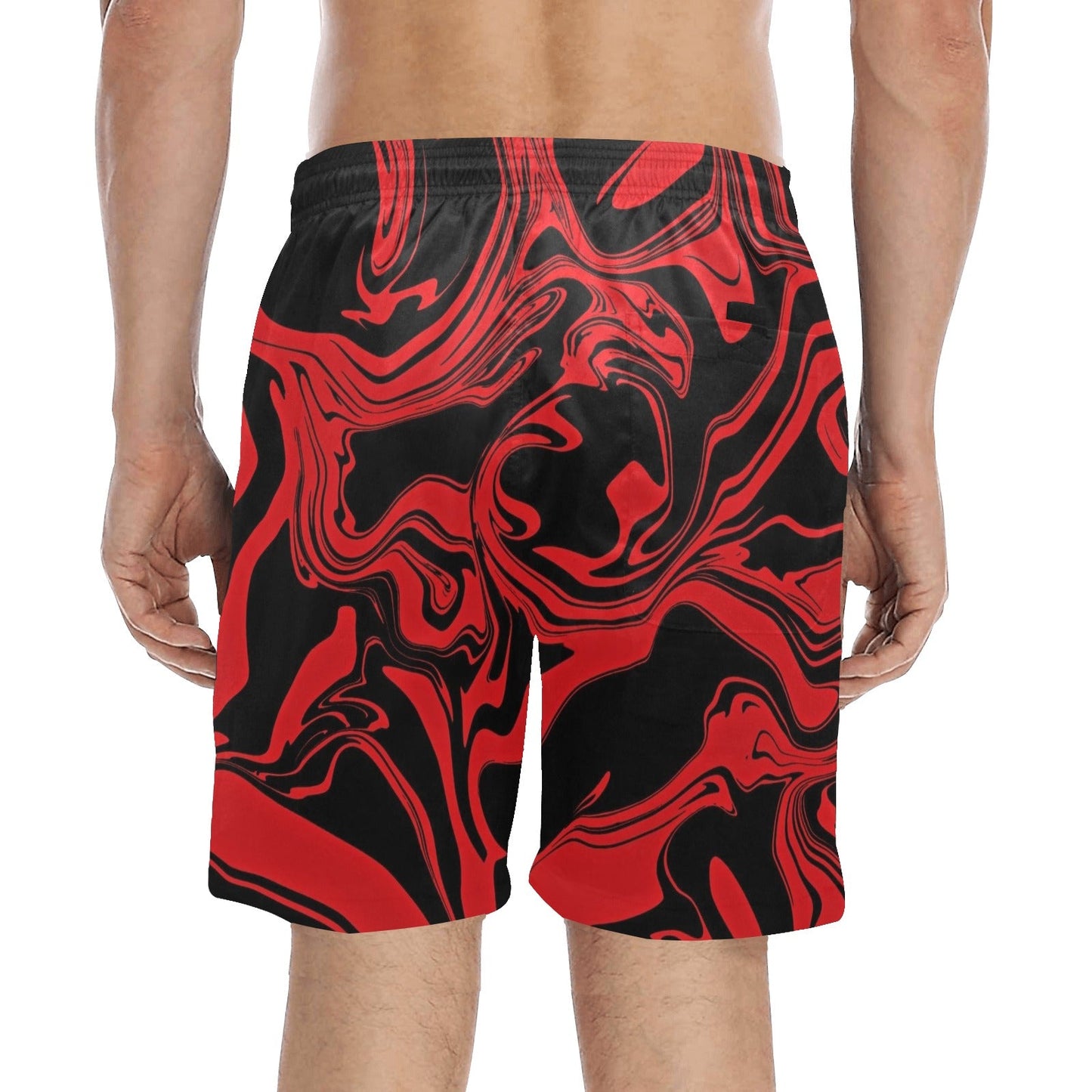 Red & Black Slime Oil Spill Swim Shorts