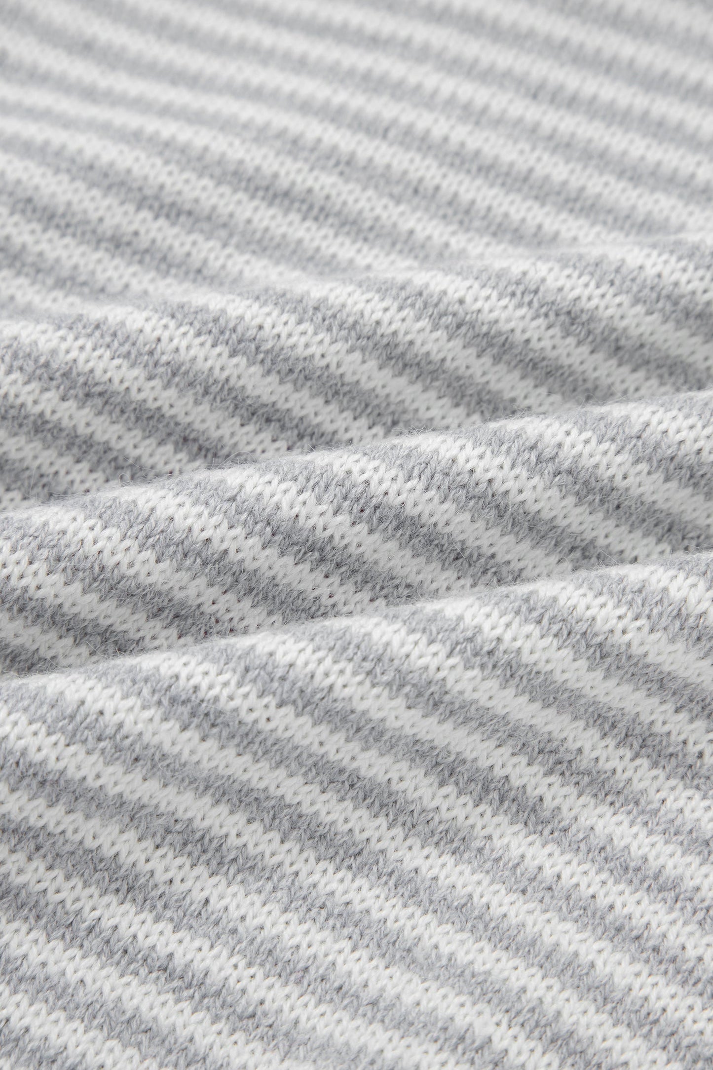 Gray Stripe Contrast Heart Pattern Knit Sweater