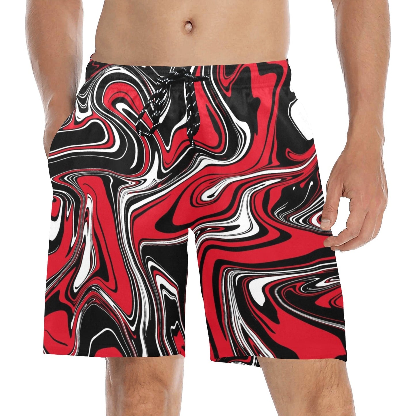 Red Black & White Rave Spill Swim Shorts