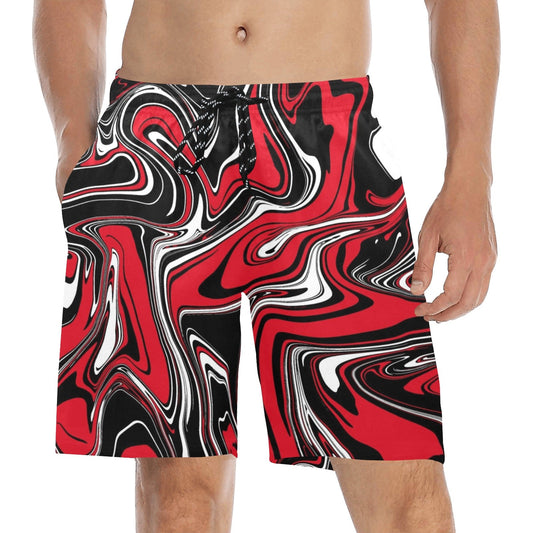Red Black & White Rave Spill Swim Shorts