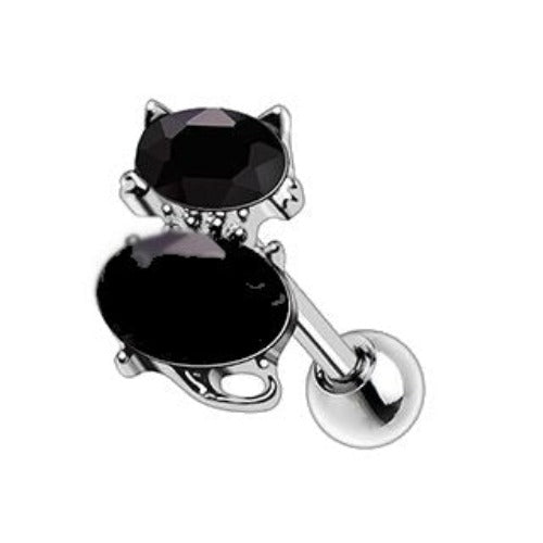 Stainless Steel Fancy Black Cat Cartilage Earring