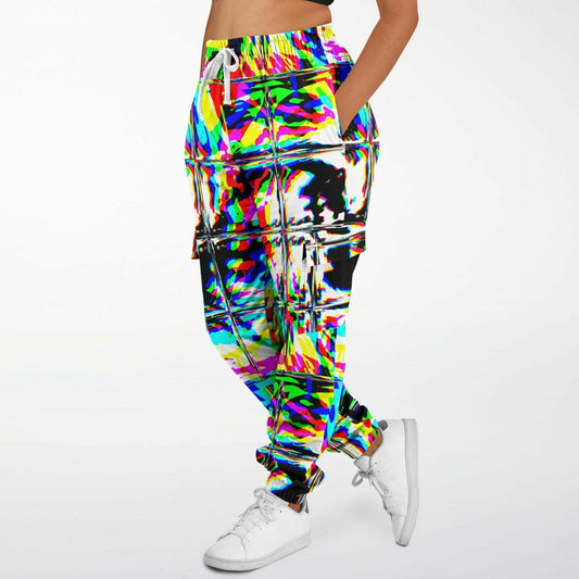 Psychedelic Rave Glitch Tiles Rainbow Plaid Unisex Cargo Joggers (Fleece Lined)