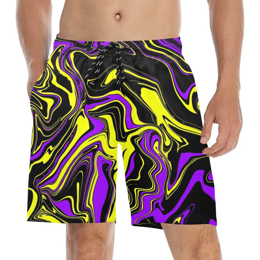 Purple Yellow & Black Psychedelic Melt Swim Shorts