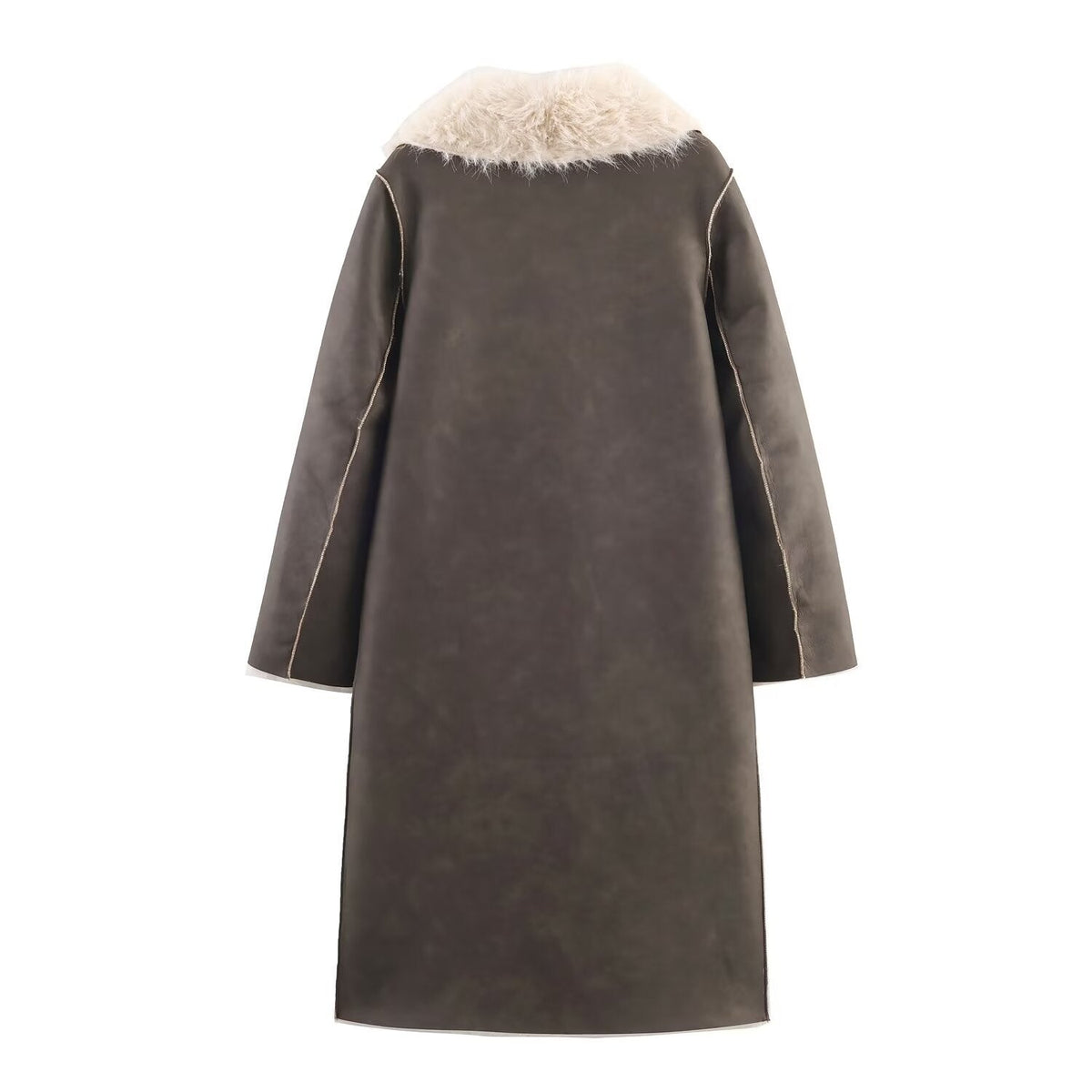 Faux Shearling Long Coat in Espresso Brown