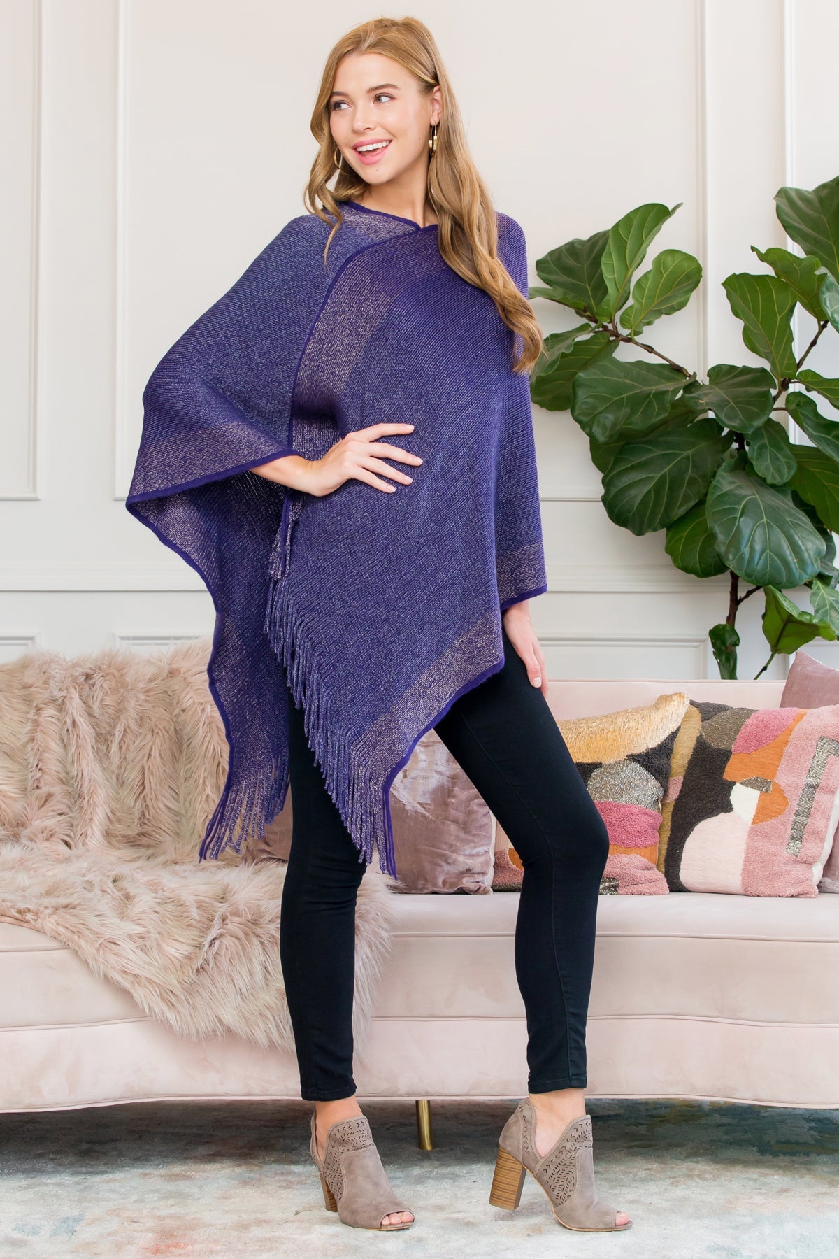 Ultra Soft Two Tone Fringe Poncho