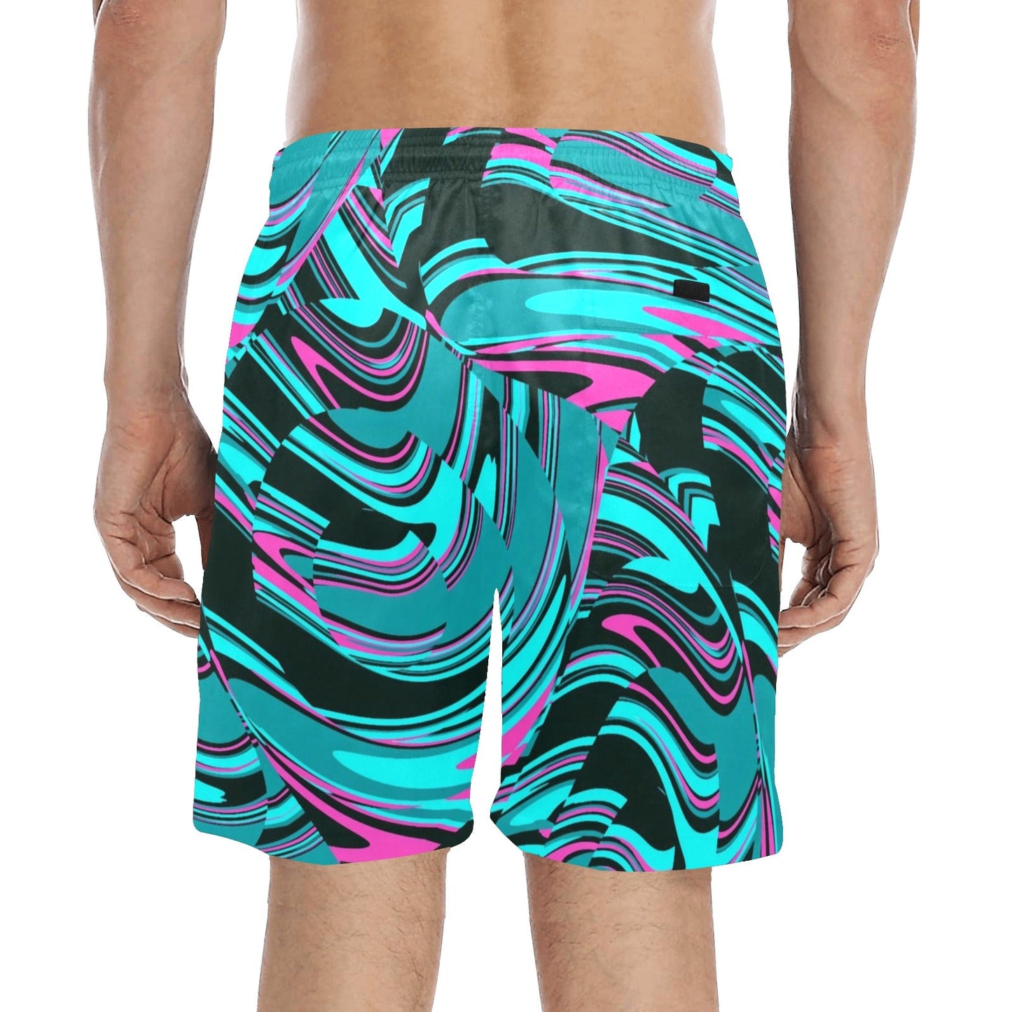 Teal & Black Abstract Rave Swim Shorts