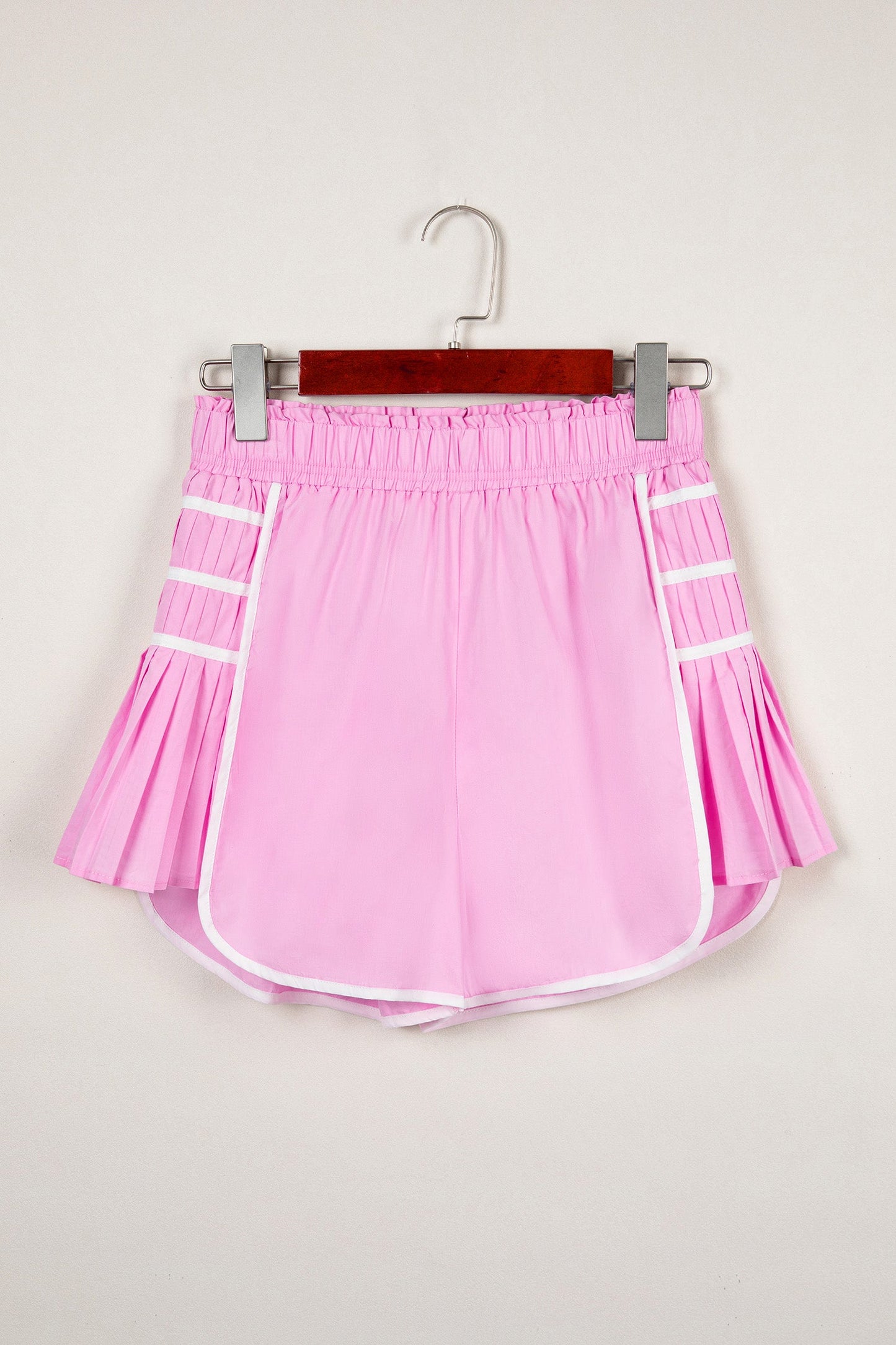 Pink Contrast Trim Pleated Active Shorts