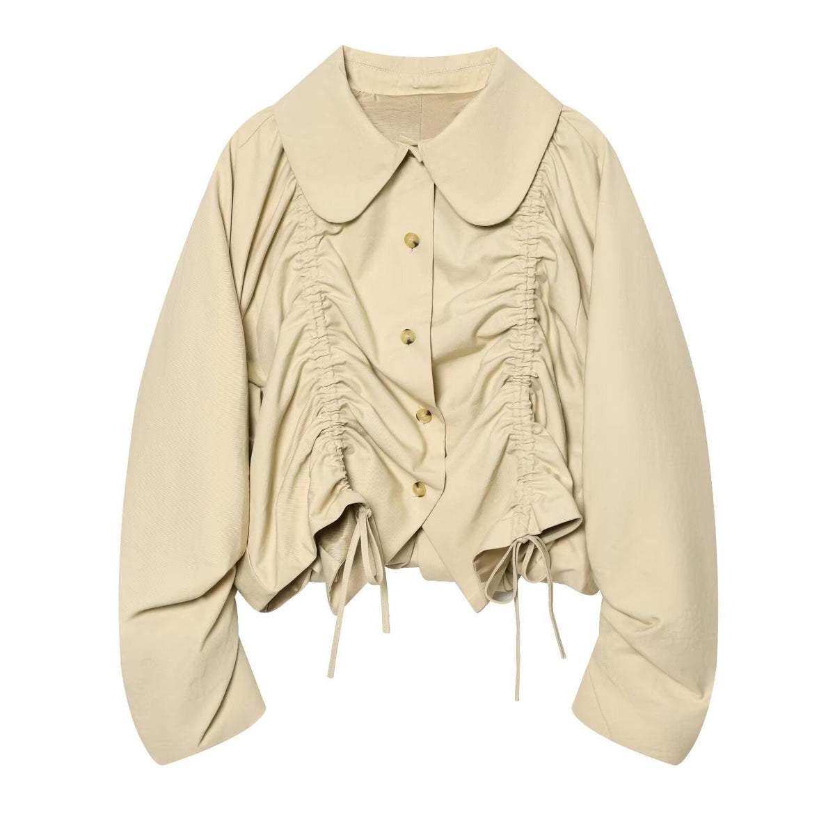 SoHo Beige Peter Pan Collar Ruched Drawstring Jacket