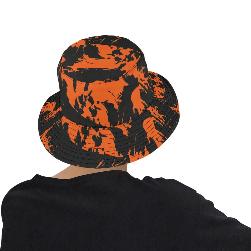 Black and Orange Spooky Paint Splatter Graffiti Bucket Hat