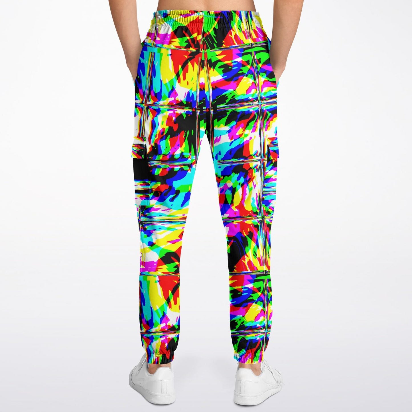 Psychedelic Rave Glitch Tiles Rainbow Plaid Unisex Cargo Joggers (Fleece Lined)