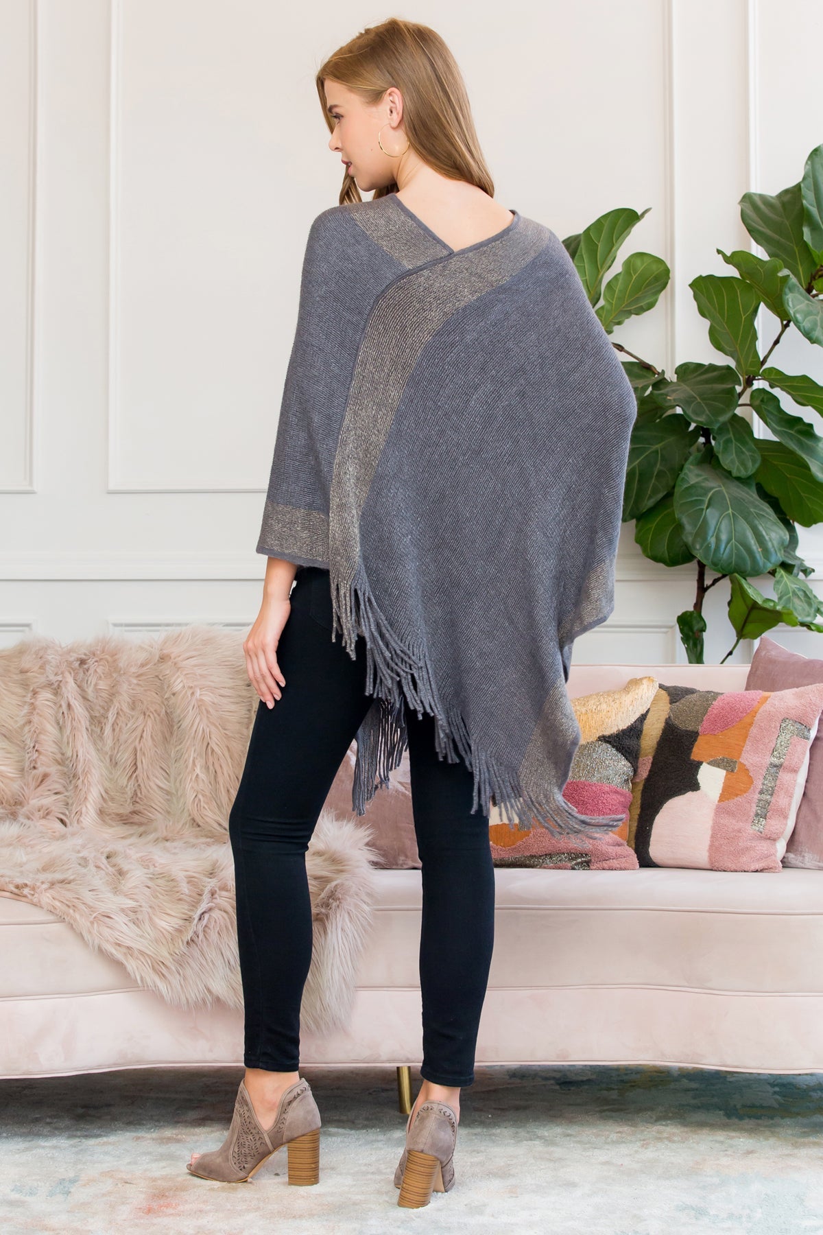 Ultra Soft Two Tone Fringe Poncho