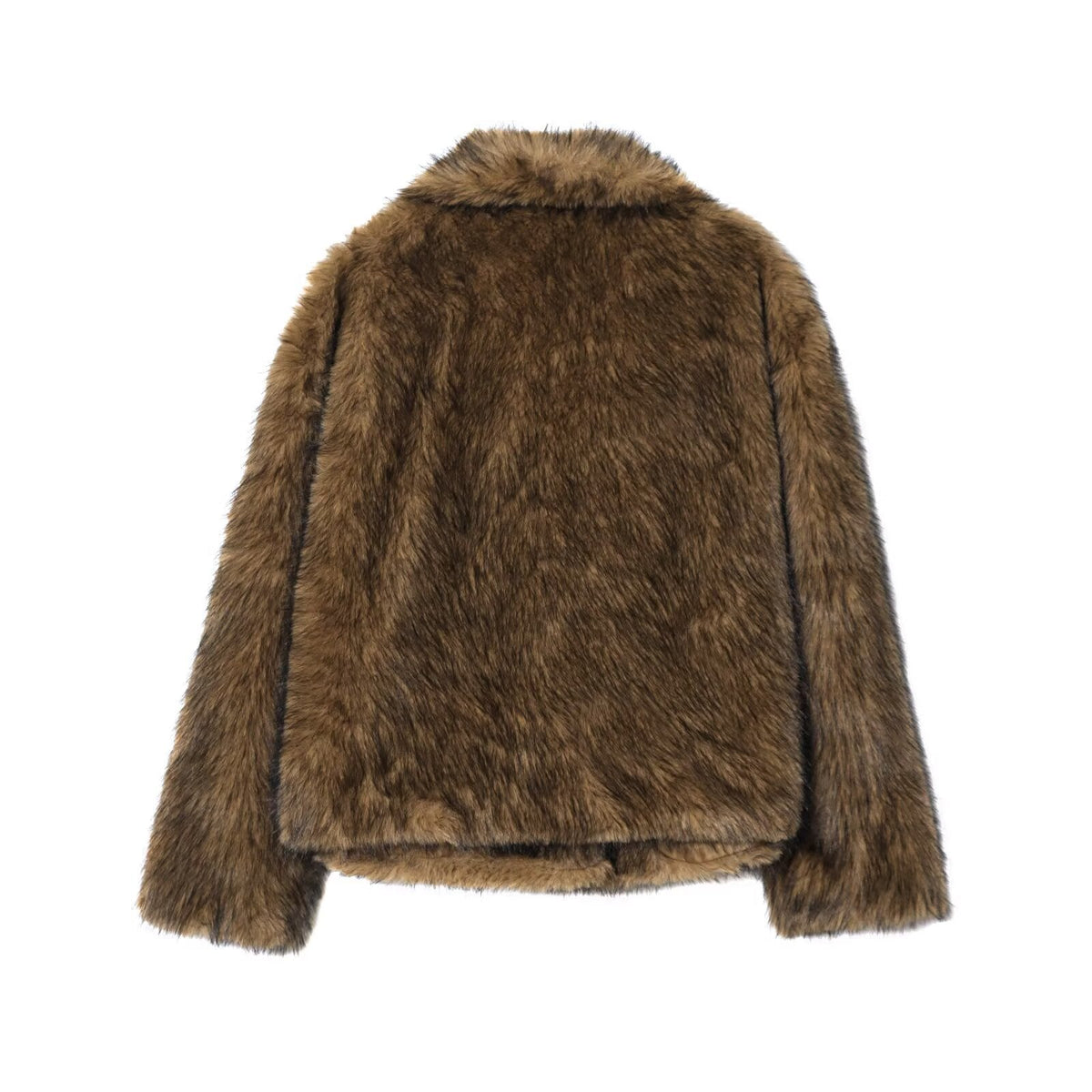 Plush Faux Fur Short Coat in Dark Brown