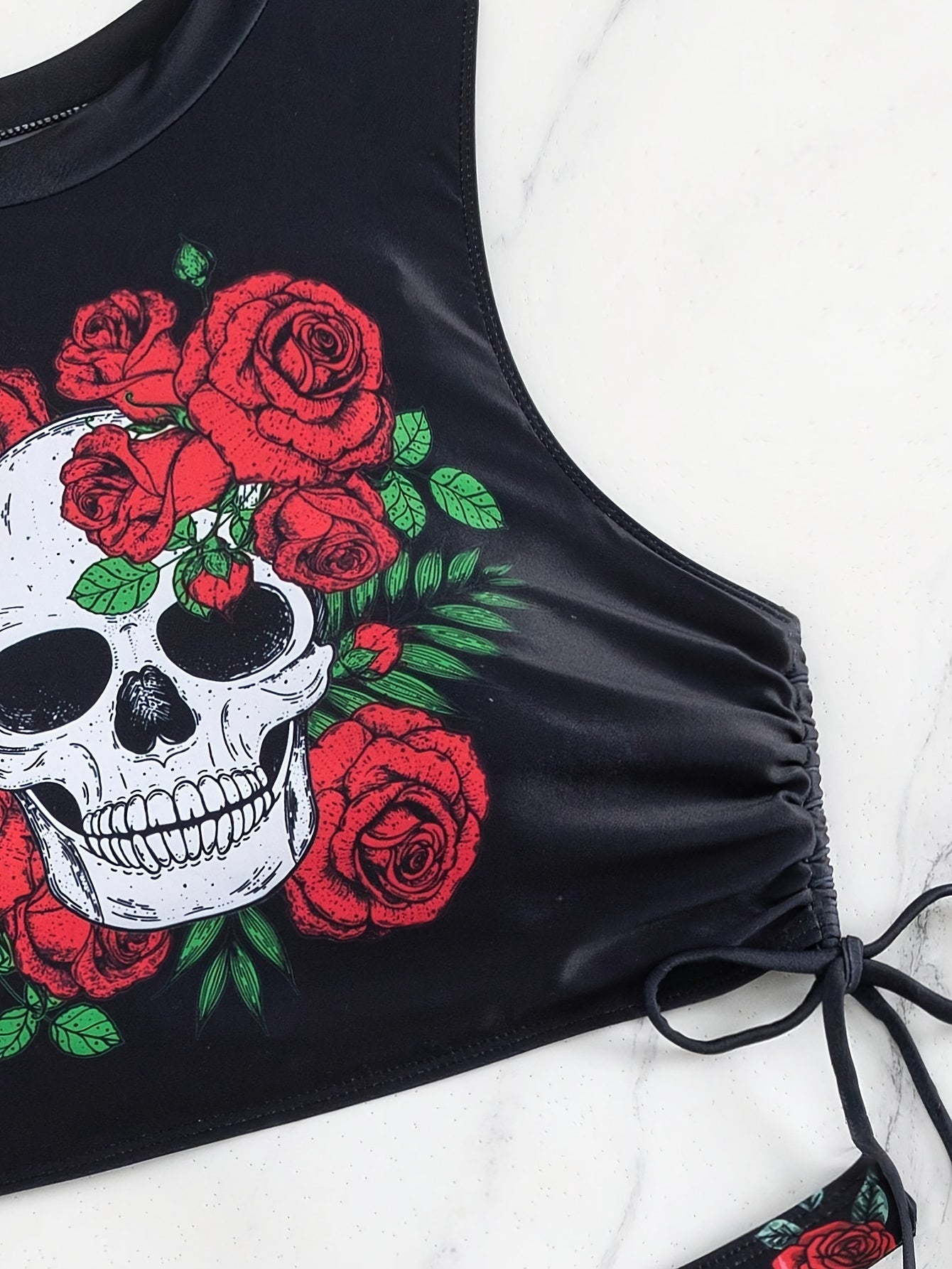 Skull & Roses Lace-Up Bikini Set