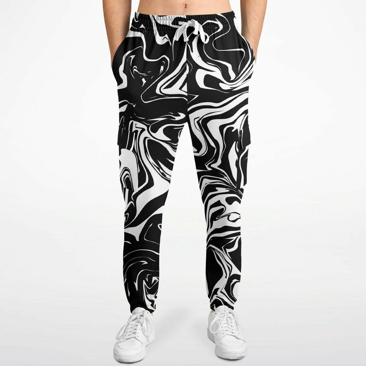 Black and White Oil Spill Unisex Cargo Joggers (Fleece Lined)