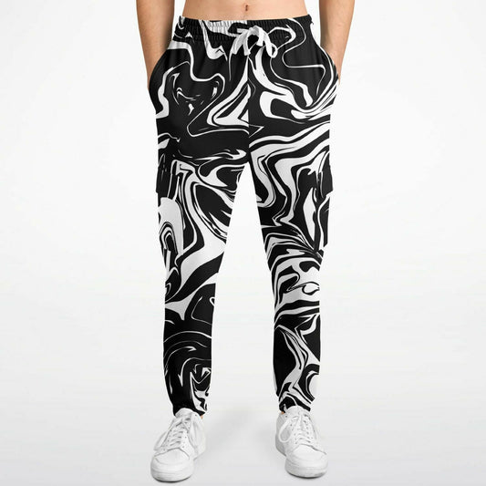 Black and White Oil Spill Unisex Cargo Joggers (Fleece Lined)
