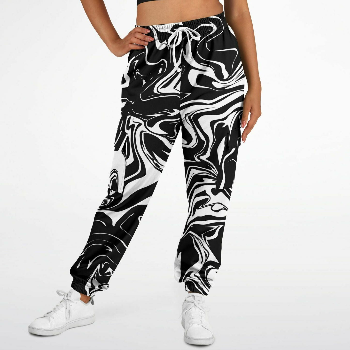 Black and White Oil Spill Unisex Cargo Joggers (Fleece Lined)