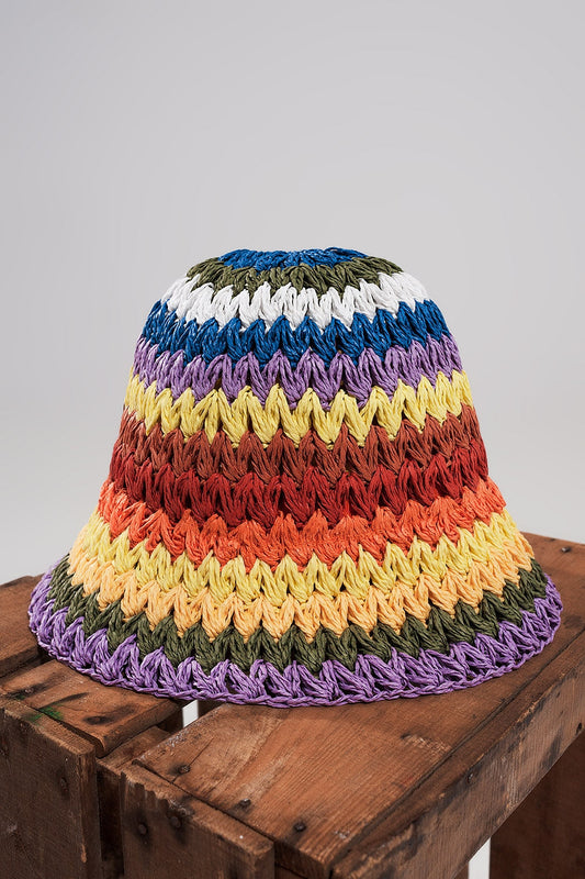 Straw Bucket Hat in Rainbow